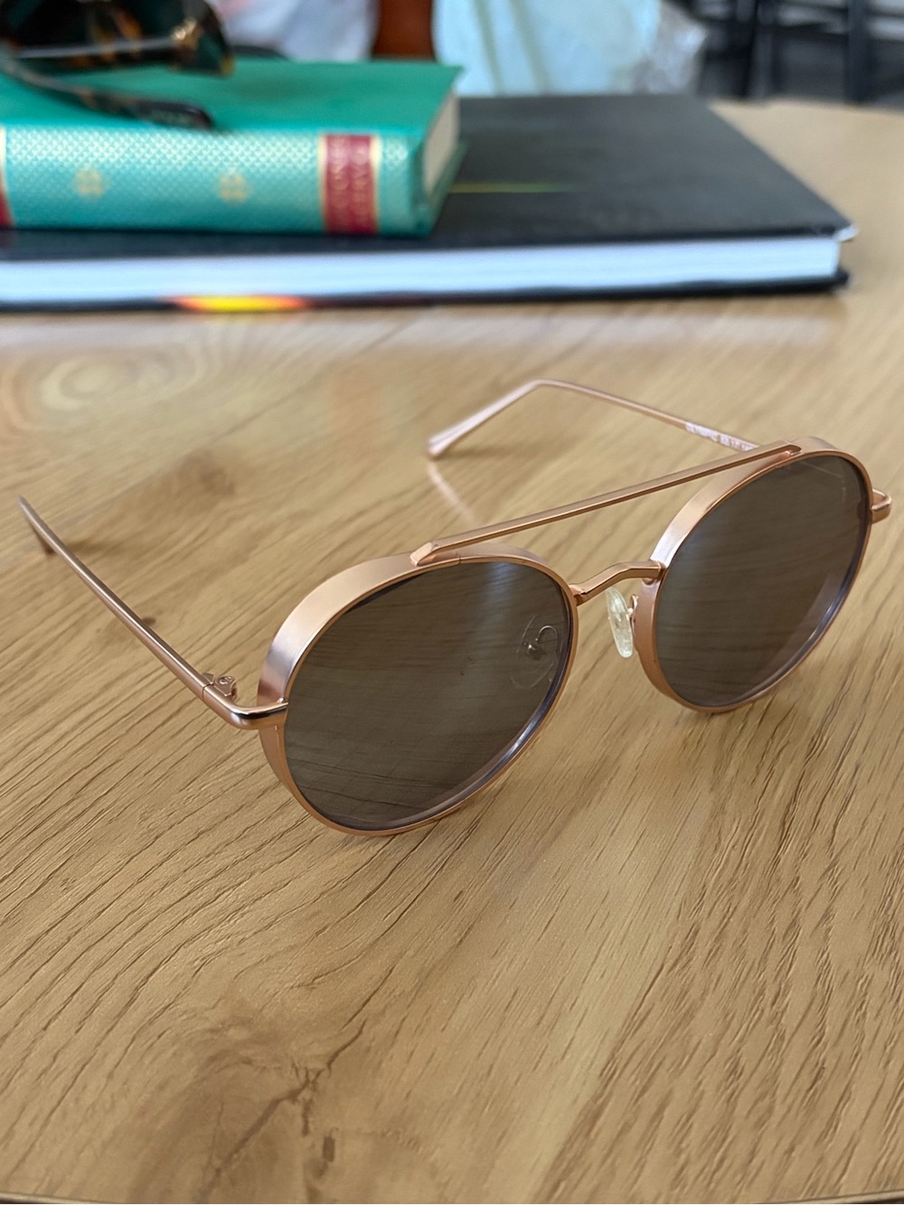 Bonnie Clyde Olympic Rose Gold Round Metal Sunglasses with Brown Lenses